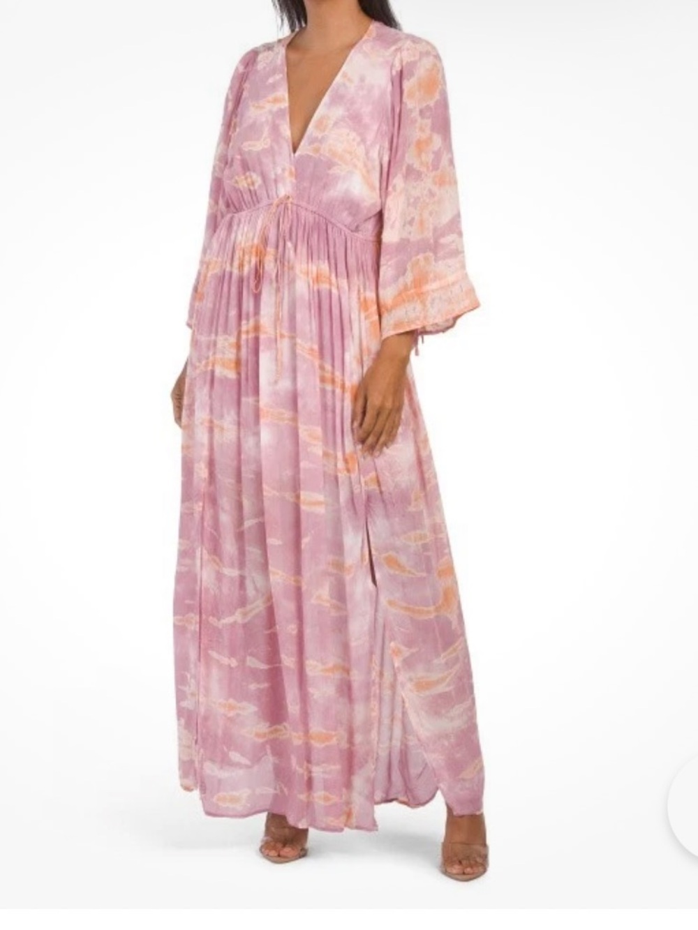 Young Fabulous & Broke Medow Maxi Dress in Pink Gold White with Side Slits M